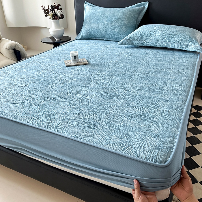 91家纺网 家纺一手货源 找家纺 蓝邻家纺 2025新款PE提花床笠凉席-涂鸦系列 涂鸦-蓝