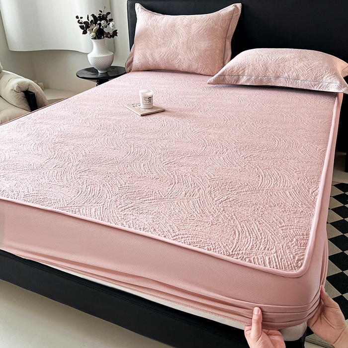 91家纺网 家纺一手货源 找家纺 蓝邻家纺 2025新款PE提花床笠凉席-涂鸦系列 涂鸦-粉