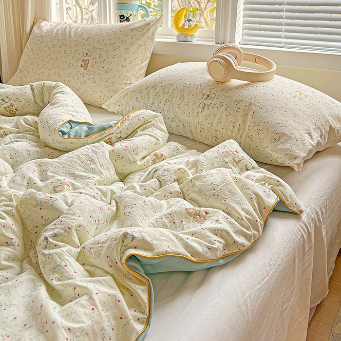 91家纺网 家纺一手货源 找家纺 玉海棠家纺 2025新款水洗皱皱纱印花夏被 被子被芯 单恋小兔