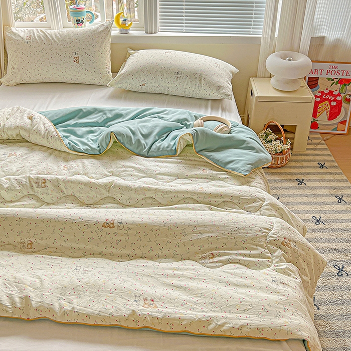 91家纺网 家纺一手货源 找家纺 玉海棠家纺 2025新款水洗皱皱纱印花夏被 被子被芯 单恋小兔