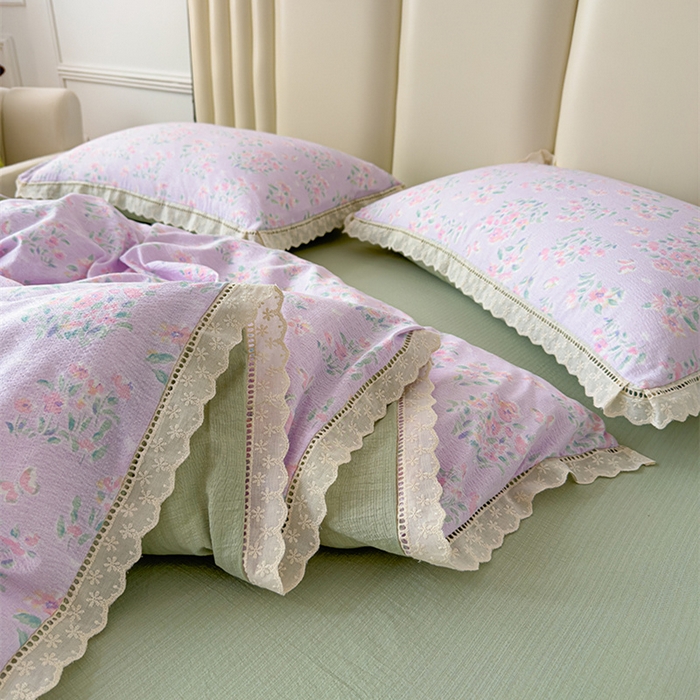 91家纺网 家纺一手货源 找家纺 竹合家纺 2025新款云感皱皱四件套-镂空花边款法式 花边款-春不晚