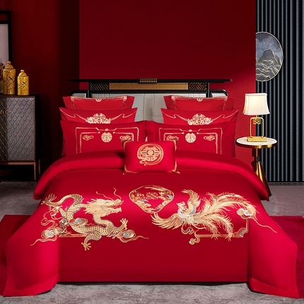 蒂爵 2025新款婚庆长绒棉时尚小红书爆款刺绣婚庆四件套多件套280系列 皇家喜事