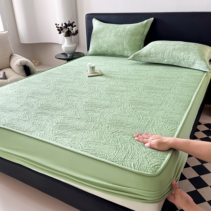 91家纺网 家纺一手货源 找家纺 蓝邻家纺 2025新款PE提花床笠凉席-涂鸦系列 涂鸦-绿