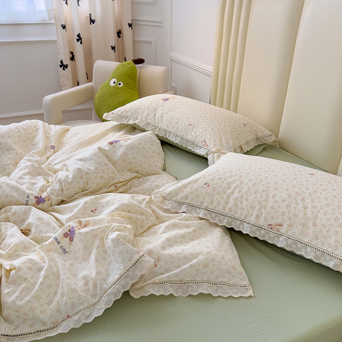 91家纺网 家纺一手货源 找家纺 竹合家纺 2025新款云感皱皱四件套-镂空花边款法式 花边款-兔小姐