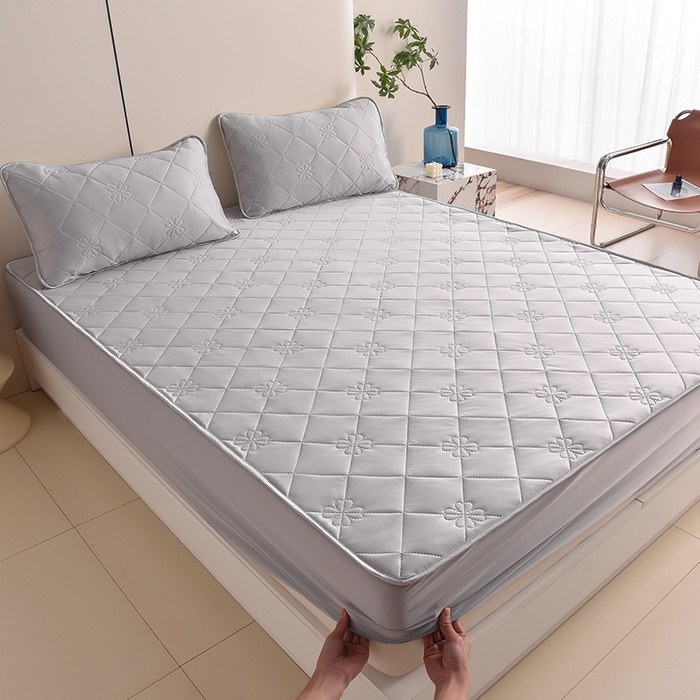 91家纺网 家纺一手货源 找家纺 2025新款清凉舒适凉感丝夏被四件套 绅士灰