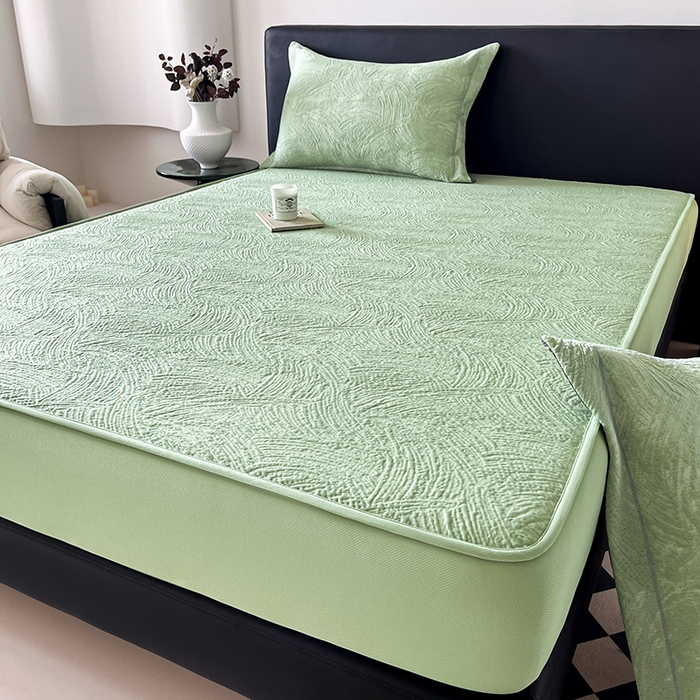 91家纺网 家纺一手货源 找家纺 蓝邻家纺 2025新款PE提花床笠凉席-涂鸦系列 涂鸦-绿