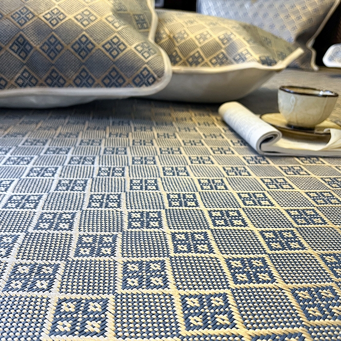 91家纺网 家纺一手货源 找家纺 麒豆豆 2025新款花边床笠款冰藤席-夏之语 花青