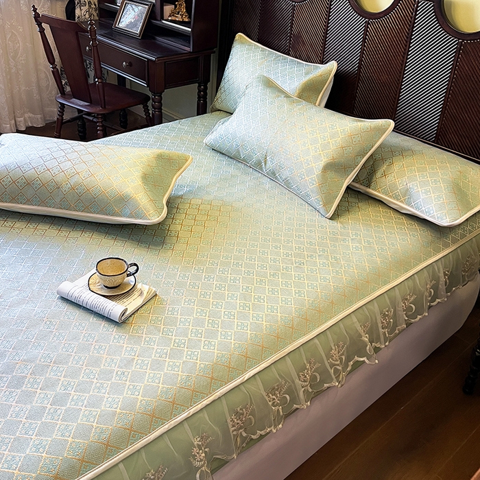 91家纺网 家纺一手货源 找家纺 网红馆 2025新款花边冰藤席凉席-夏之语床笠款 豆青