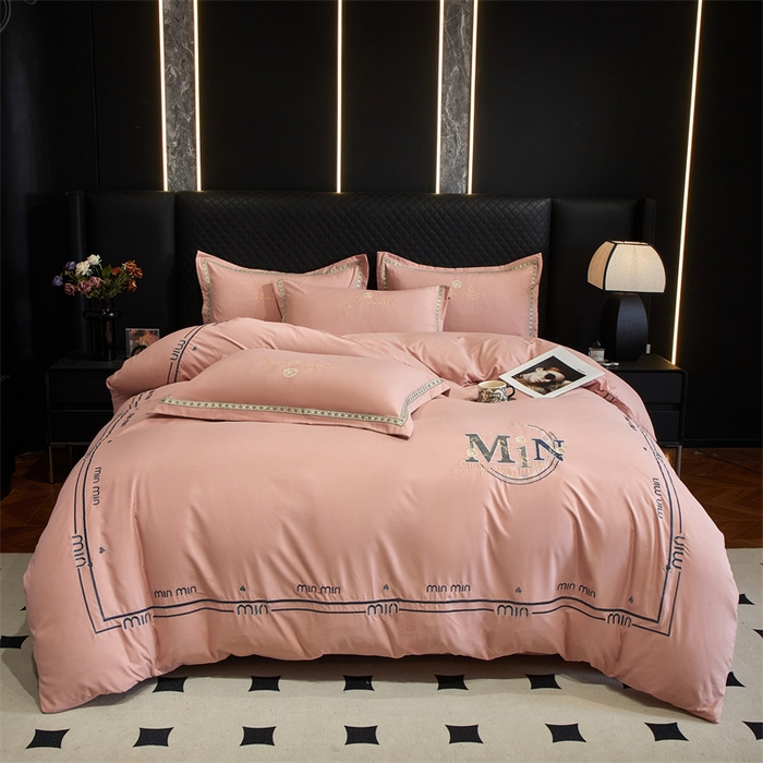 91家纺网 家纺一手货源 找家纺 佳宇轩 2025新款亲肤水洗棉刺绣四件套系列 简约时代-粉玉