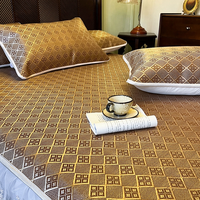 91家纺网 家纺一手货源 找家纺 麒豆豆 2025新款花边床笠款冰藤席-夏之语 茶色