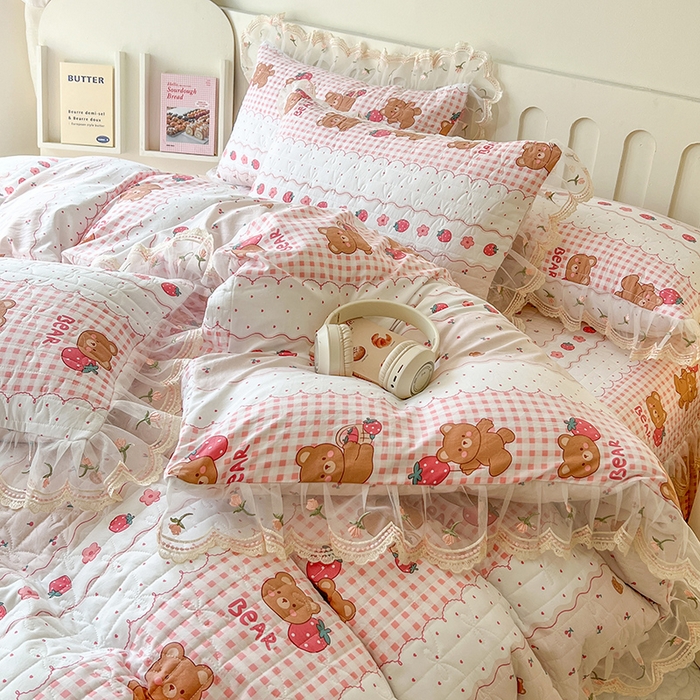 91家纺网 家纺一手货源 找家纺 网红馆 2025新款水洗棉印花床盖四件套 花花熊