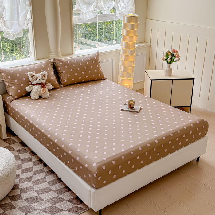 91家纺网 家纺一手货源 找家纺 2025新款全棉床单床笠 复古紫波点 床笠款