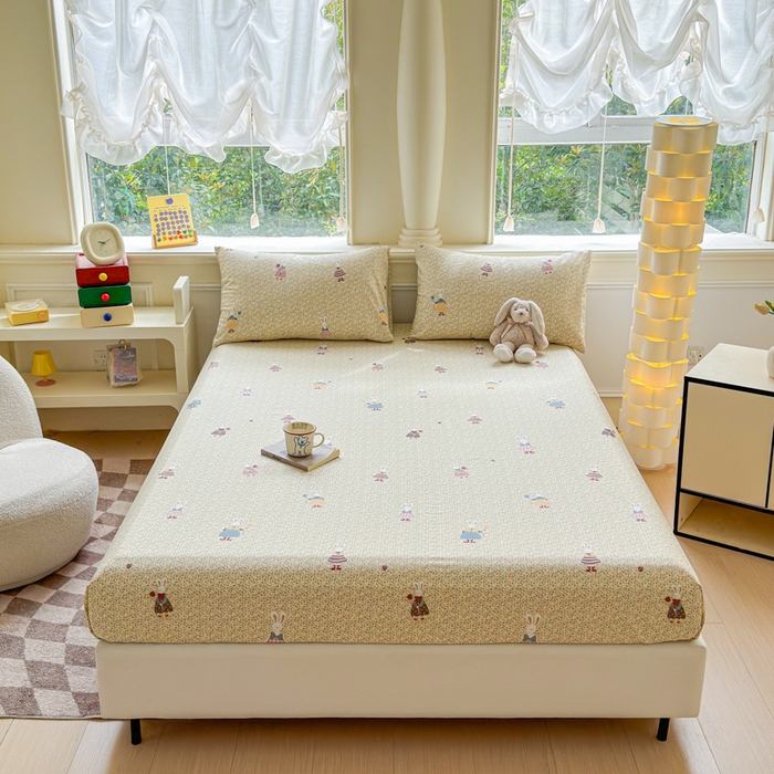 91家纺网 家纺一手货源 找家纺 2025新款全棉床单床笠 百丽兔 床笠款