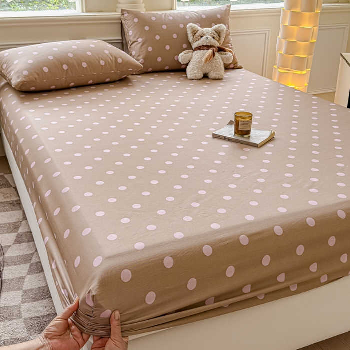 91家纺网 家纺一手货源 找家纺 2025新款全棉床单床笠 复古紫波点 床笠款