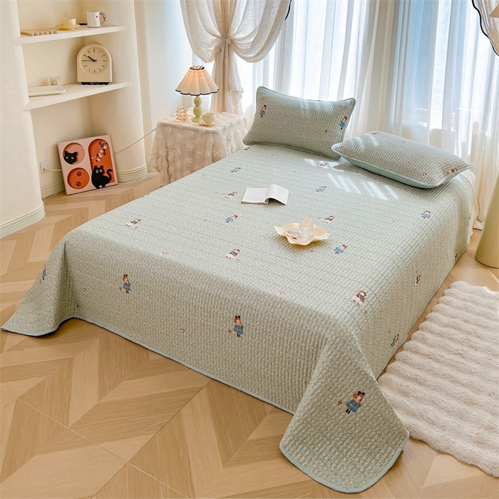 91家纺网 家纺一手货源 找家纺 恒爱 2025新款全棉印花单床盖 小女孩-水绿