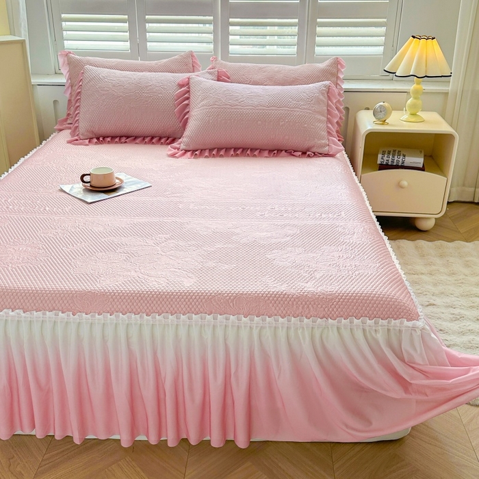 91家纺网 家纺一手货源 找家纺 2025新款冰豆豆凉感床裙凉席席子-花之恋系列冰豆豆床裙凉席-花之恋系列 花之恋 粉色