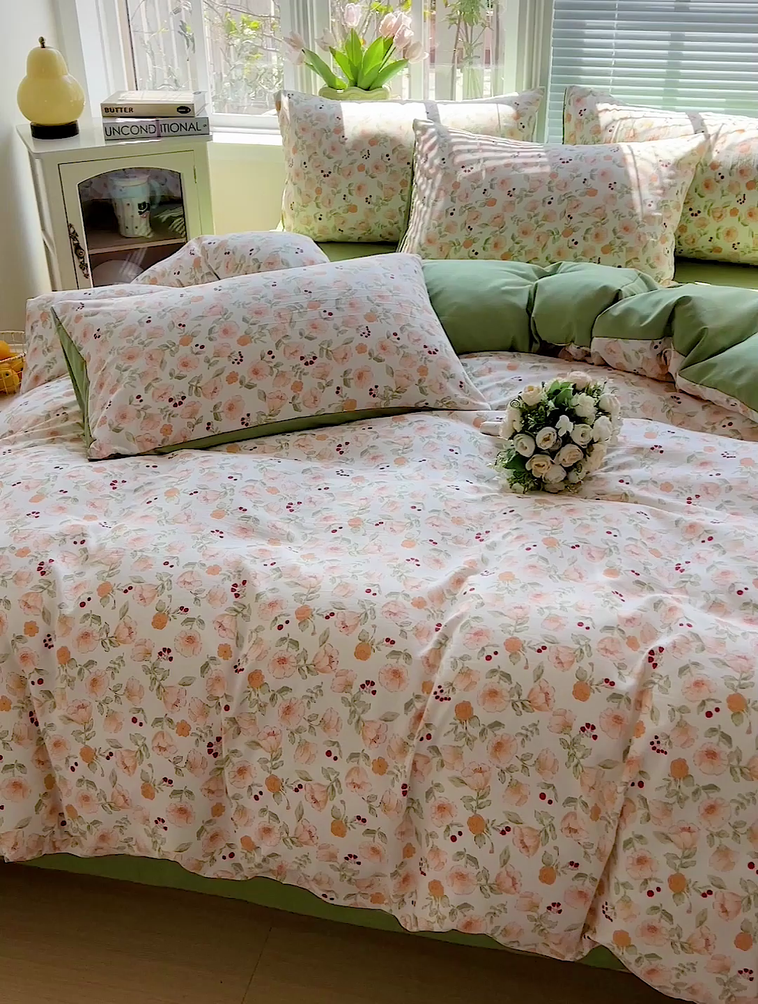 91家纺网 家纺一手货源 找家纺 2025水洗棉双层纱简约风ins风小碎花被套床单款床笠款三四件套-单被套 花丛兔