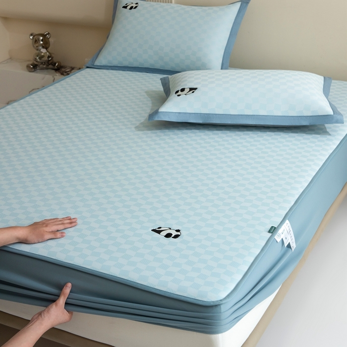 91家纺网 家纺一手货源 找家纺 席世家  2025新款绣花凉感床笠（控价198 218） 格子熊猫