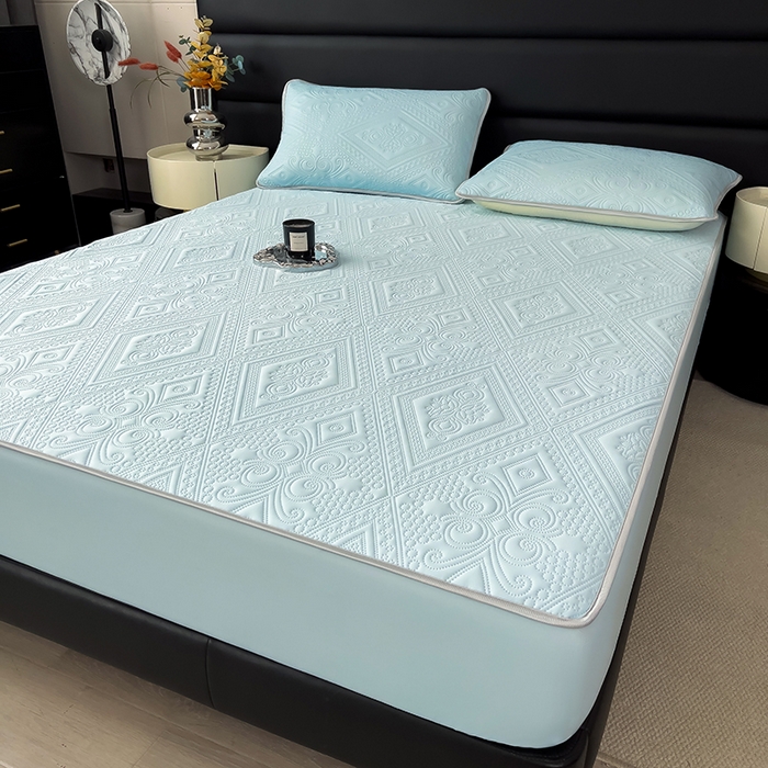 91家纺网 家纺一手货源 找家纺 世纪绒品 2025新款A类凉感压花单床笠单夏被 云朵浅蓝-单床笠