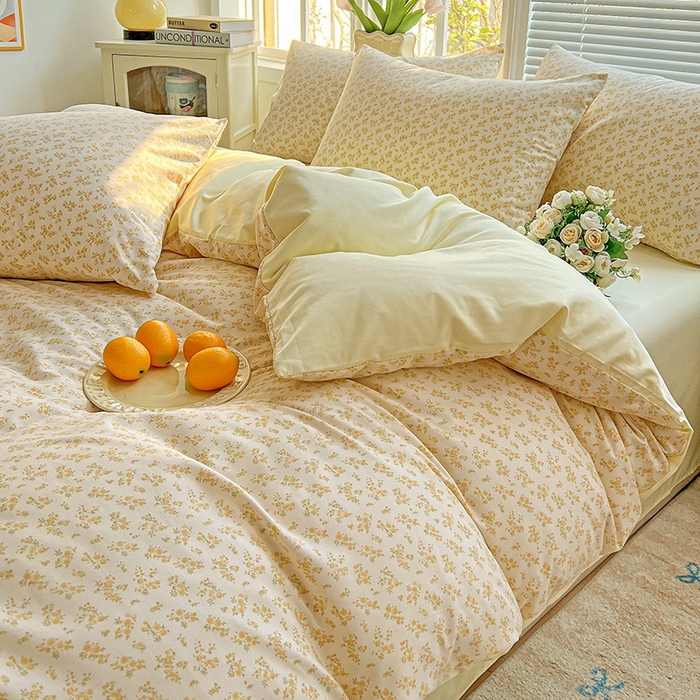 91家纺网 家纺一手货源 找家纺 2025水洗棉双层纱简约风ins风小碎花被套床单款床笠款三四件套-单被套 浅香