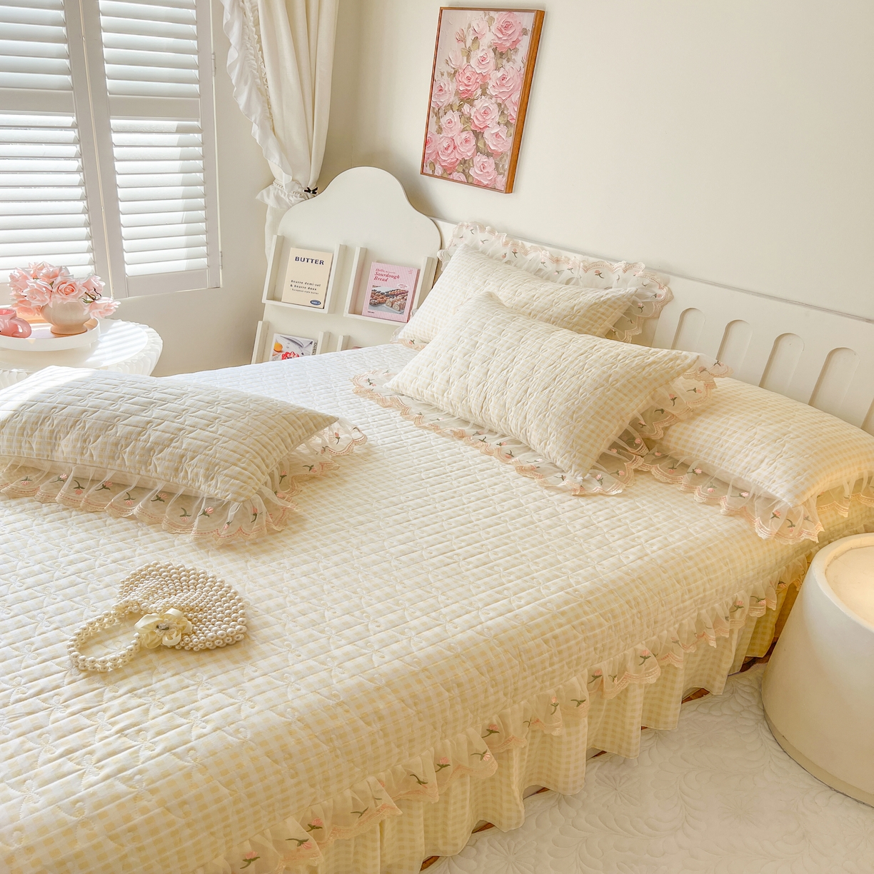 91家纺网 家纺一手货源 找家纺 网红馆 2025新款水洗棉印花床盖四件套 奶油格格