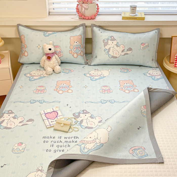 91家纺网 家纺一手货源 找家纺 慕澄家纺 2025新款小清新印花真冰藤系列凉席床席款 床席-害羞喵