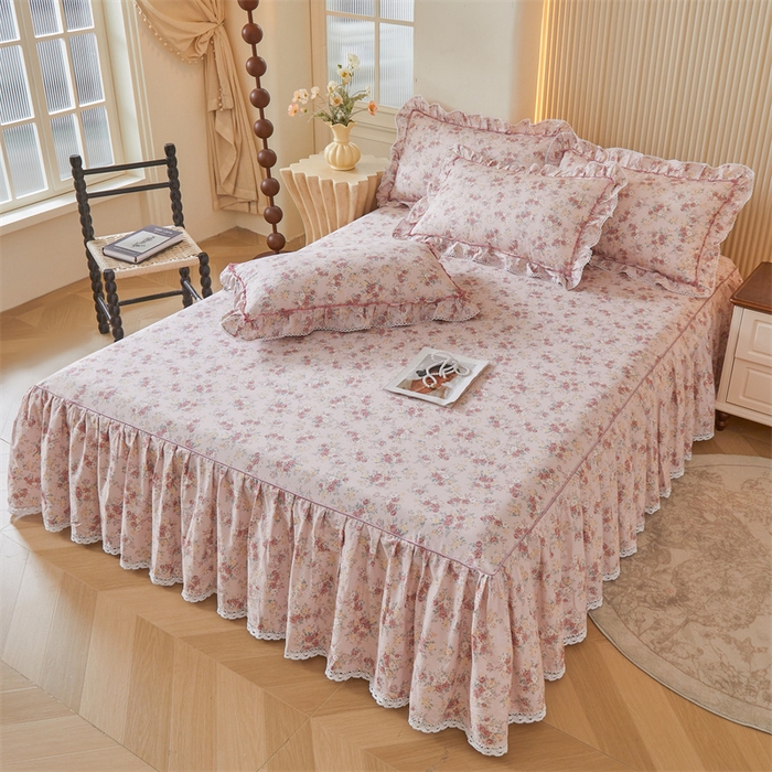 91家纺网 家纺一手货源 找家纺 2025新款韩版全棉公主风床裙单品 缤纷绮梦