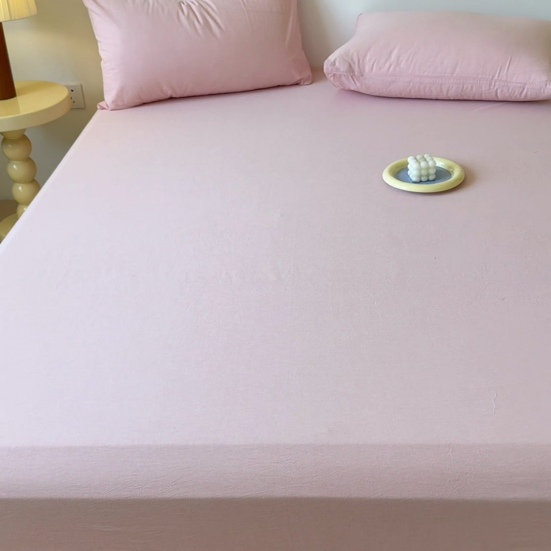 91家纺网 家纺一手货源 找家纺 2025新款全棉色织水洗棉床单床笠 嫩粉 床笠款