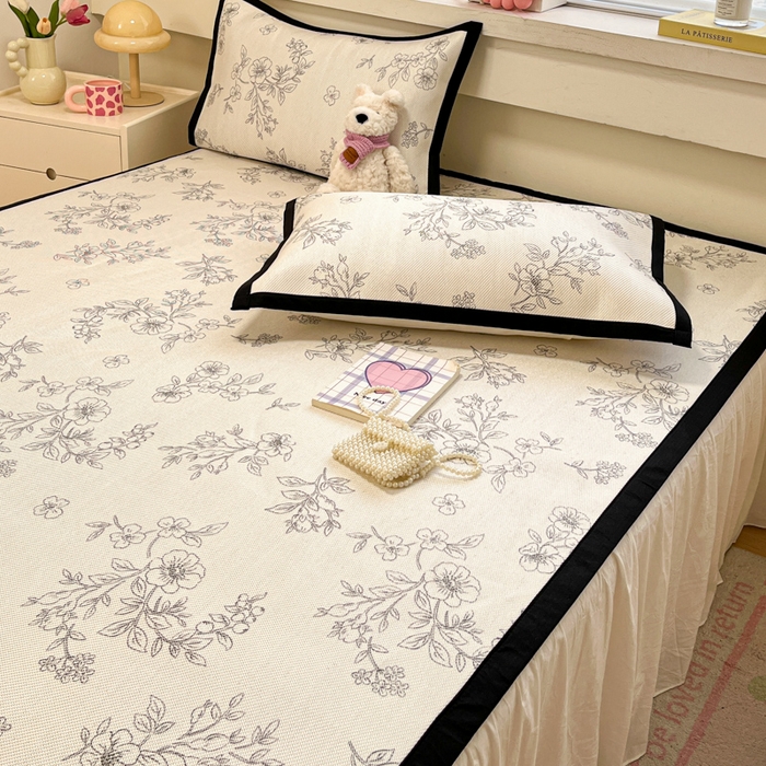 91家纺网 家纺一手货源 找家纺 慕澄家纺 2025新款小清新印花真冰藤系列凉席床席款 床席-花影