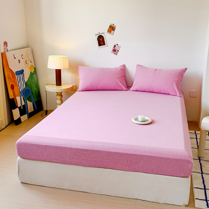 91家纺网 家纺一手货源 找家纺 2025新款全棉色织水洗棉床单床笠 玫红 床笠款