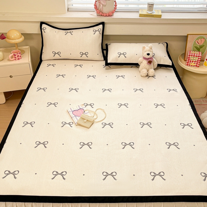 91家纺网 家纺一手货源 找家纺 慕澄家纺 2025新款小清新印花真冰藤系列凉席床席款 床席-波点蝴蝶结