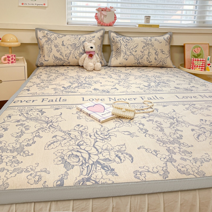 91家纺网 家纺一手货源 找家纺 慕澄家纺 2025新款小清新印花真冰藤系列凉席床席款 床席-洛克庄园