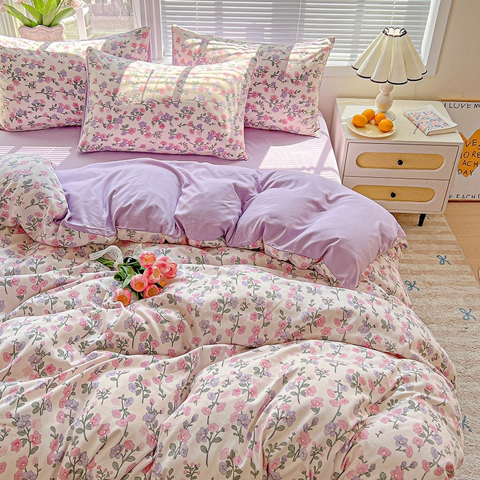 91家纺网 家纺一手货源 找家纺 2025水洗棉双层纱简约风ins风小碎花被套床单款床笠款三四件套-单被套 花开满树