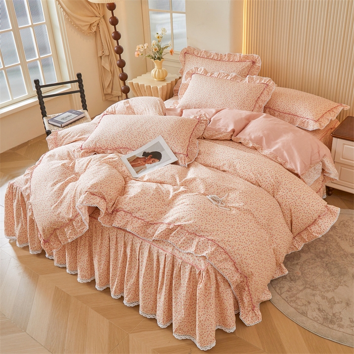 91家纺网 家纺一手货源 找家纺 2025新款韩版全棉公主风床裙单品 美娜