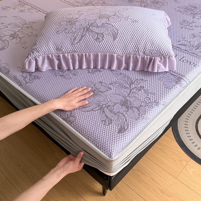 91家纺网 家纺一手货源 找家纺 2025新款凉感冰豆豆凉席床笠凉席席子-花之恋系列凉豆豆床笠花之恋系列 花之恋-紫色