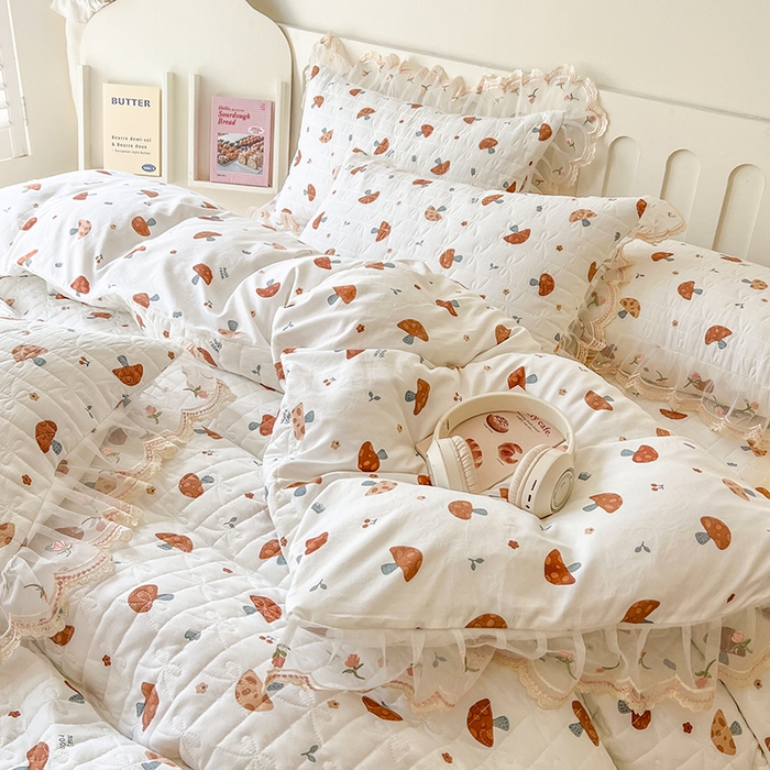 91家纺网 家纺一手货源 找家纺 网红馆 2025新款水洗棉印花床盖四件套 蘑菇乐园