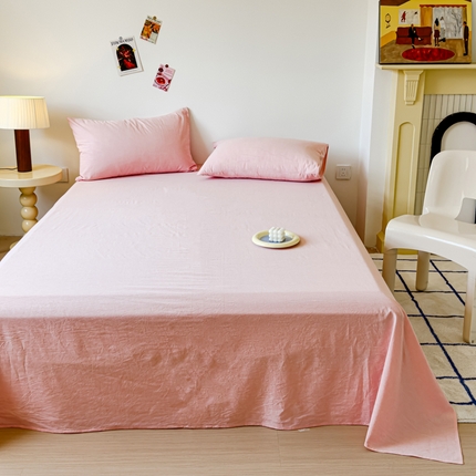 2025新款全棉色织水洗棉床单床笠 嫩粉 床单款