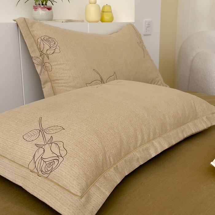 91家纺网 家纺一手货源 找家纺 优品阁 2024新款全棉磨毛四件套 法风玫瑰-咖