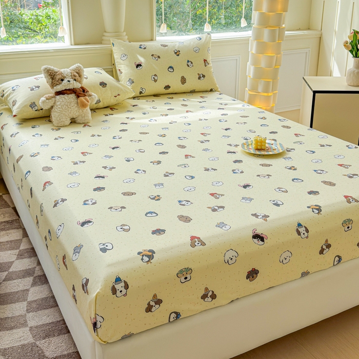 91家纺网 家纺一手货源 找家纺 2025新款全棉床单床笠 狗狗家族 床笠款