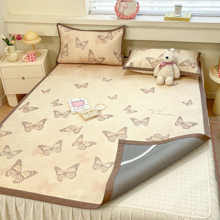 91家纺网 家纺一手货源 找家纺 慕澄家纺 2025新款小清新印花真冰藤系列凉席床席款 床席-翩翩蝴蝶