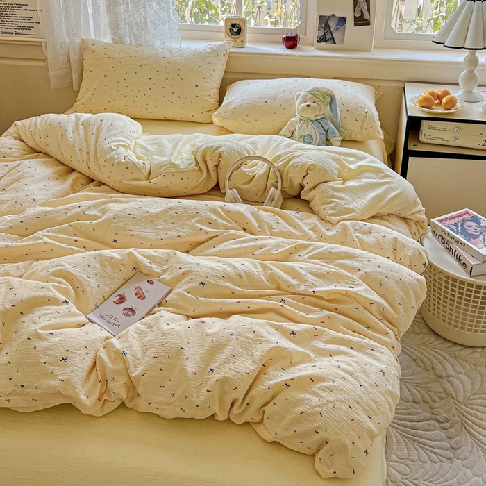 91家纺网 家纺一手货源 找家纺 （总）仟网汇 2025新款云感皱皱纱简单款四件套