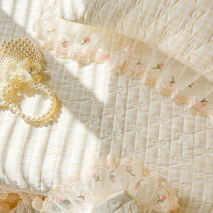 91家纺网 家纺一手货源 找家纺 网红馆 2025新款水洗棉印花床盖四件套 奶油格格