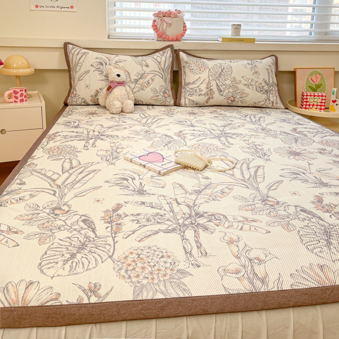 91家纺网 家纺一手货源 找家纺 慕澄家纺 2025新款小清新印花真冰藤系列凉席床席款 床席-丛林