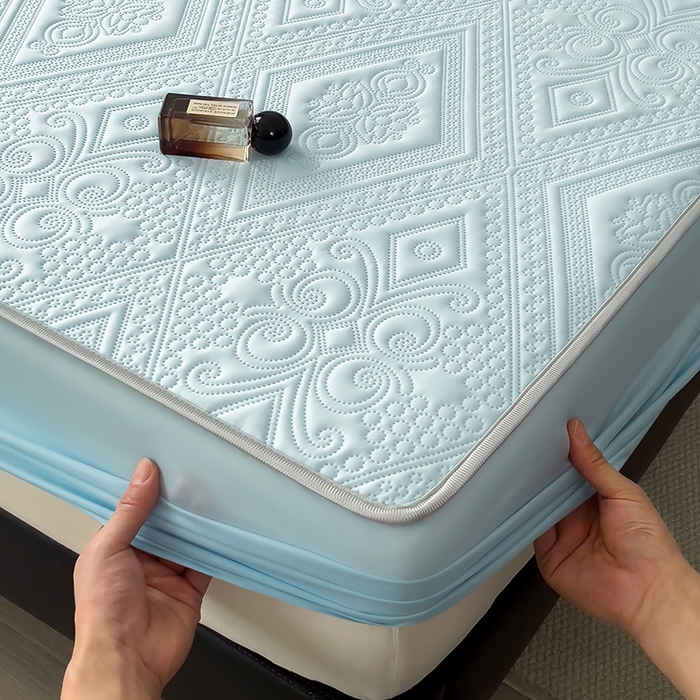 91家纺网 家纺一手货源 找家纺 世纪绒品 2025新款A类凉感压花单床笠单夏被 云朵浅蓝-单床笠