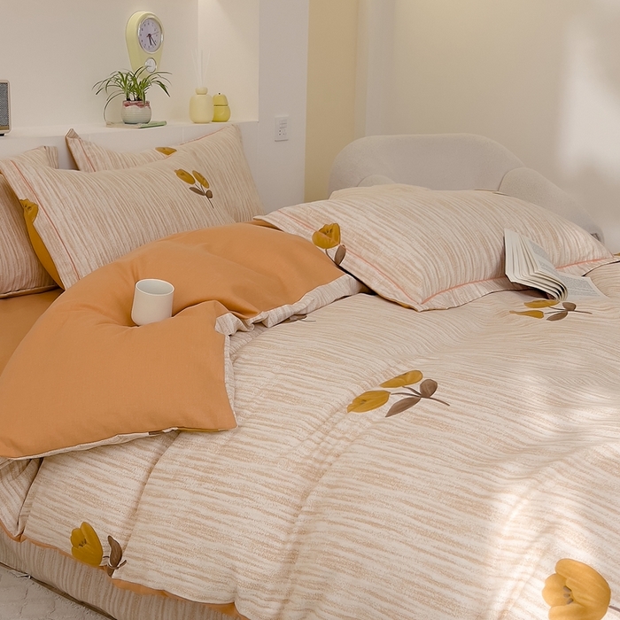 91家纺网 家纺一手货源 找家纺 优品阁 2024新款全棉磨毛四件套 多洛塔-咖