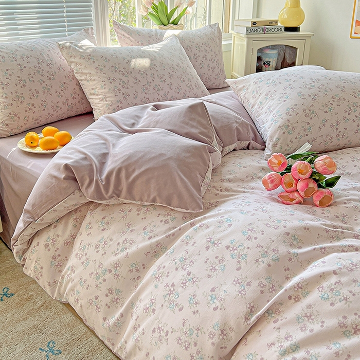 91家纺网 家纺一手货源 找家纺 2025水洗棉双层纱简约风ins风小碎花被套床单款床笠款三四件套-单被套 花梦