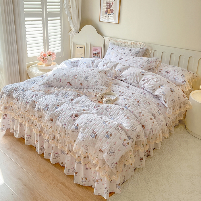 91家纺网 家纺一手货源 找家纺 网红馆 2025新款水洗棉印花床盖四件套 汪汪乐园