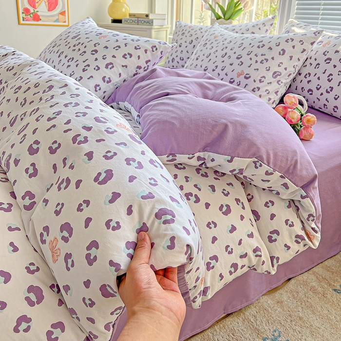 91家纺网 家纺一手货源 找家纺 2025水洗棉双层纱简约风ins风小碎花被套床单款床笠款三四件套-单被套 么么哒