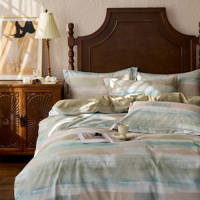 91家纺网 家纺一手货源 找家纺 由丽家纺 2025新款柔棉数码印花四件套系列 西琳绿