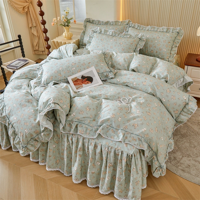 91家纺网 家纺一手货源 找家纺 2025新款韩版全棉公主风床裙单品 贝丽花都